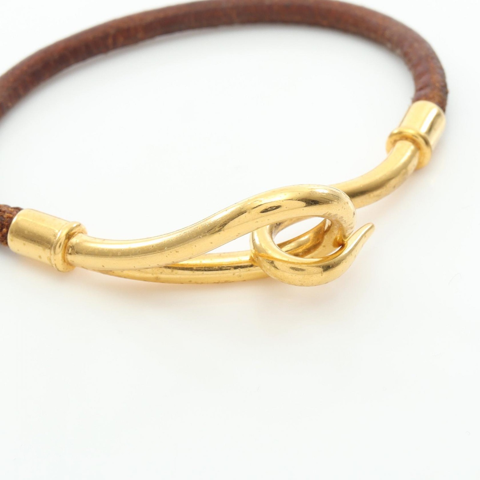 HERMES jumbo Bracelet Gold Plated leather Brown Used Women 16cm