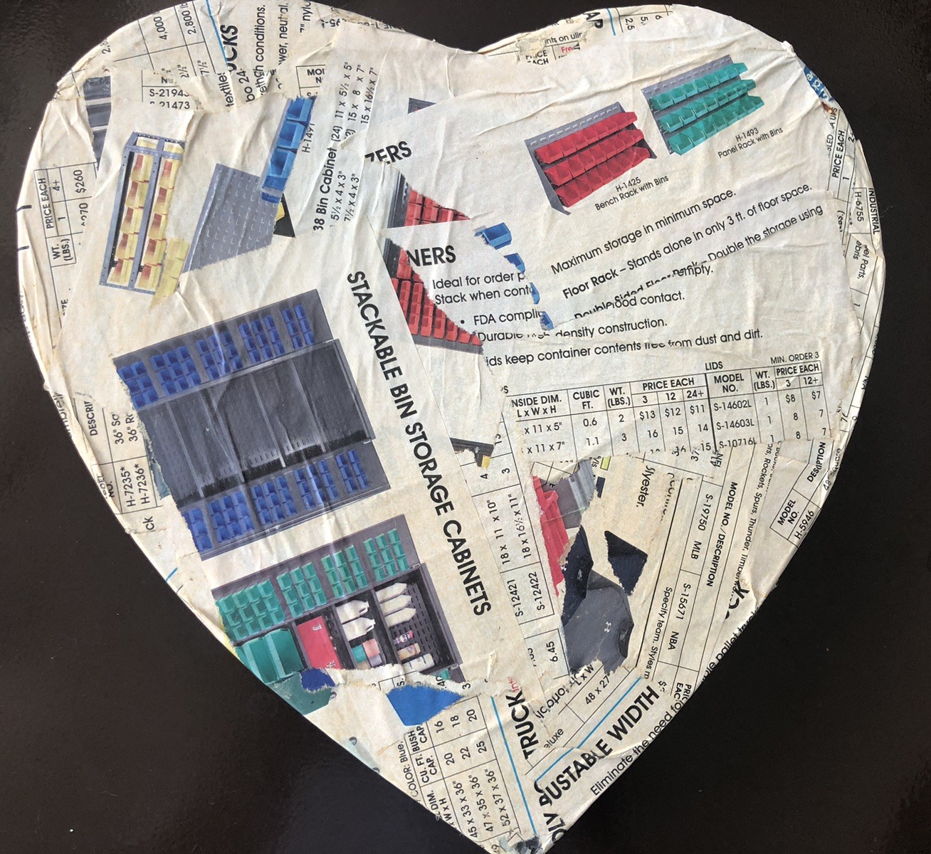 Handmade Decoupage Heart Storage Box Recycled Paper Mache Keepsake Trinket Box