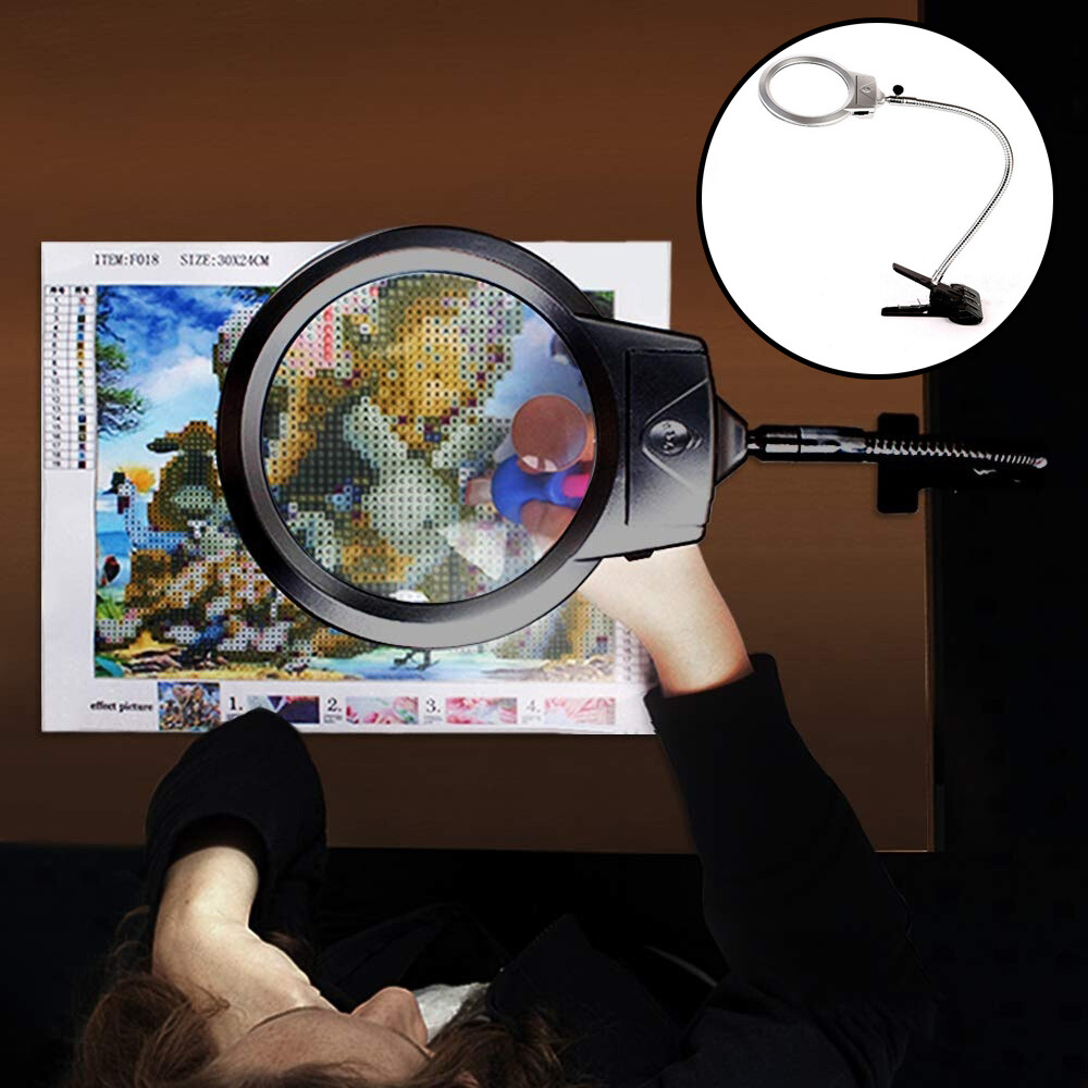 Desk Table Clamp Mount Top Magnifier LED Light Magnifying Diamond Painting 18CM