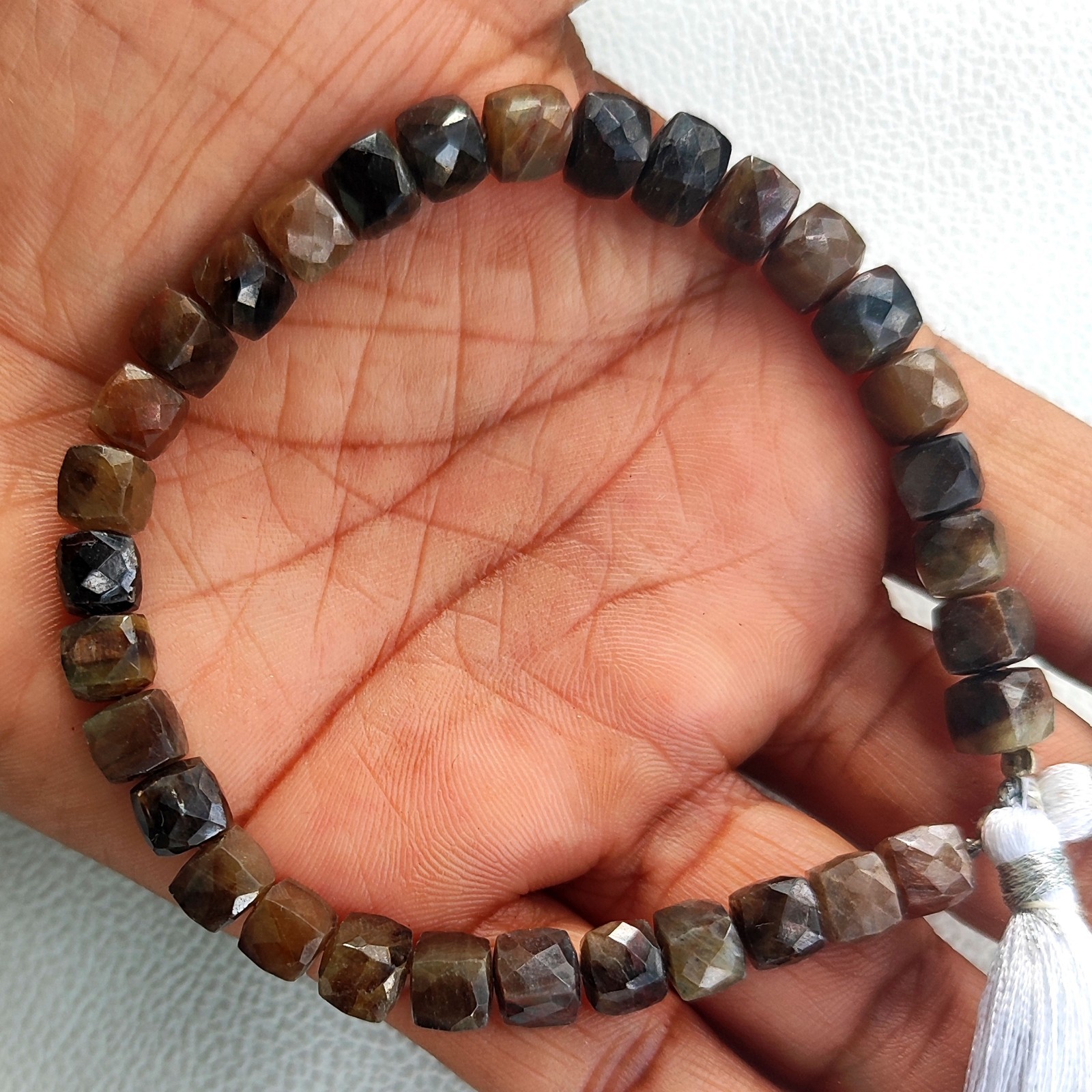 Madagascar Brown Copper Sapphire 6.5mm Faceted Cube Shape Beads 8 Inch Strand
