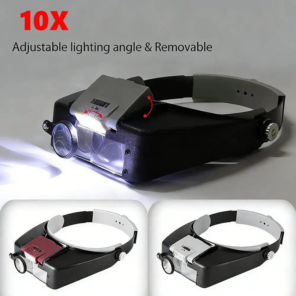 Jewelers Head Headband Magnifier LED Illuminated Visor Magnifying Glasses Loupe