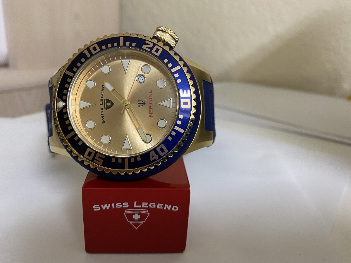 Swiss Legend Men’s 21818D Neptune champagne dial blue band 52mm watch