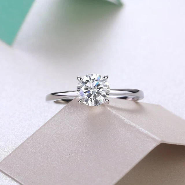Real Moissanite 2.00Ct Round Cut Solitaire Engagement Ring 14K White Gold Plated