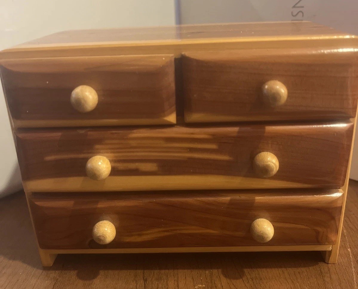 Beautiful Handmade 4 Drawer Wood Jewelry Box, Unique Wood Grain, 5.5X3”