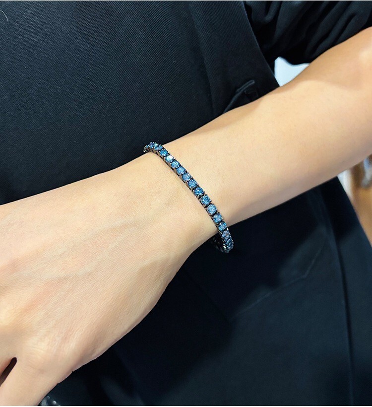 3-5mm Royal Blue Moissanite Tennis Bracelet 925 Sterling Silver Plated Black Men