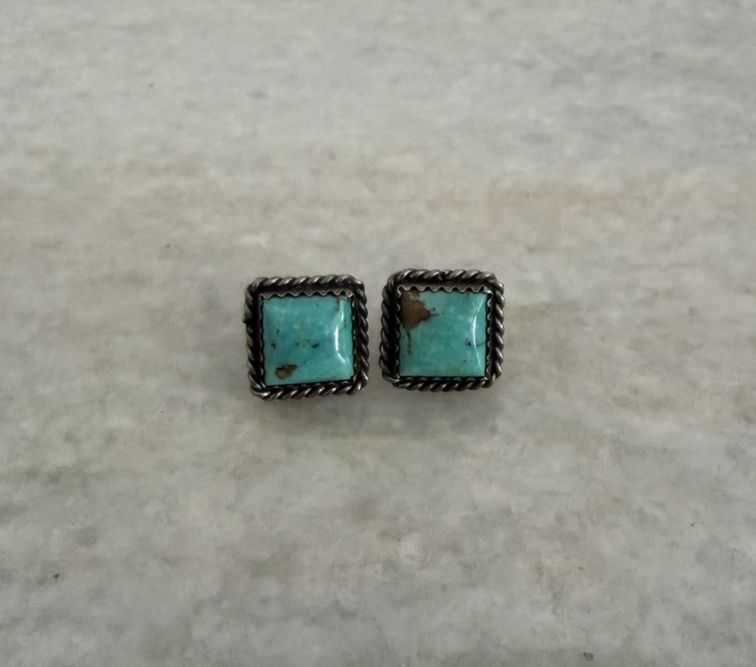 Beautiful Sterling Silver 925 Judith Dixon ? Turquoise Rope Design Stud Earrings