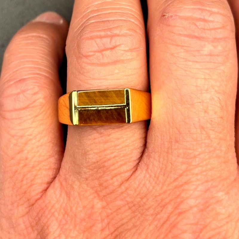 Blackjack BJZ77GTE Men’s Gold Stainless Steel Tiger Eye Bar Ring SZ # 11 NIBWT