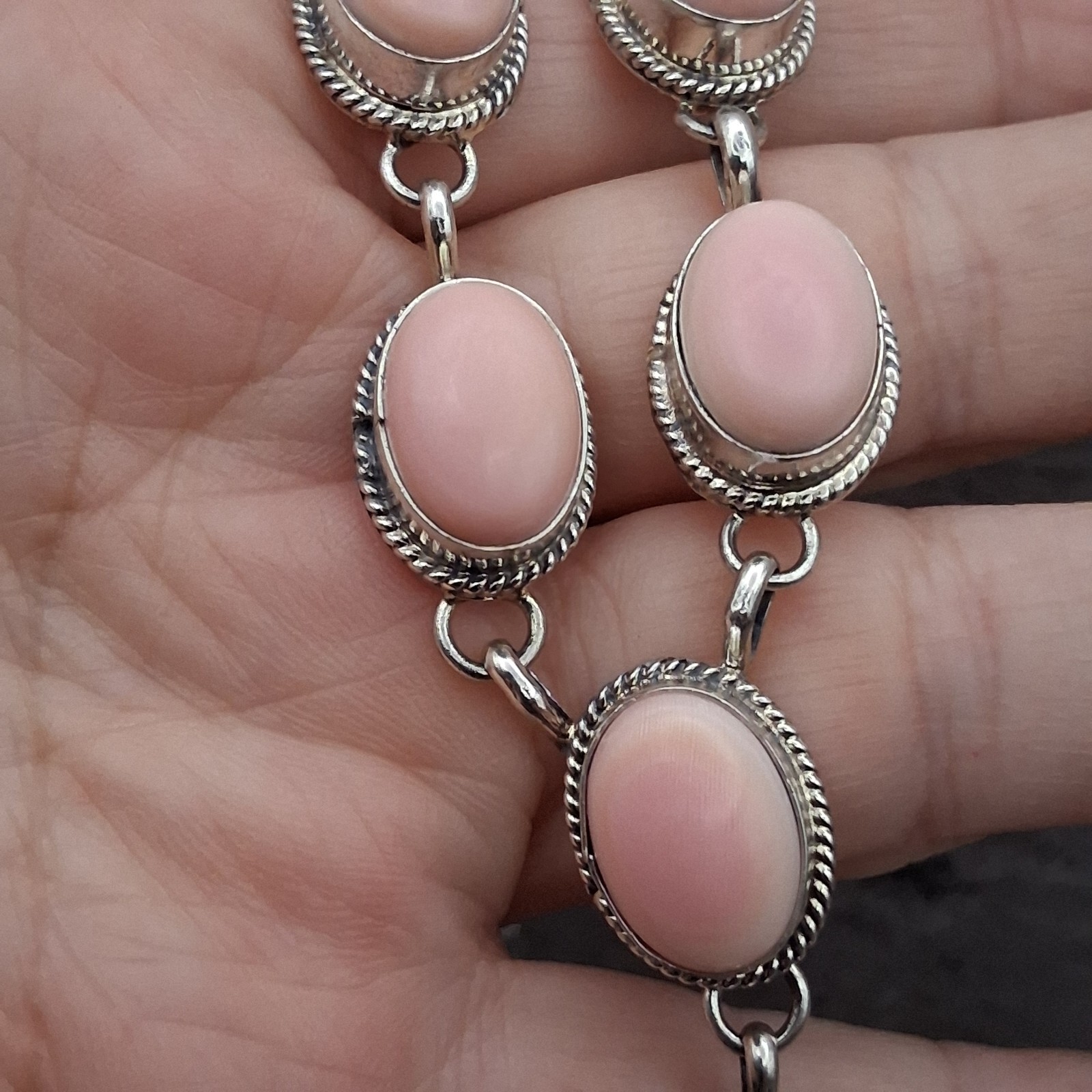 Martinez Pink Conch Lariat Necklace Earrings Set Sterling Silver Navajo Signed