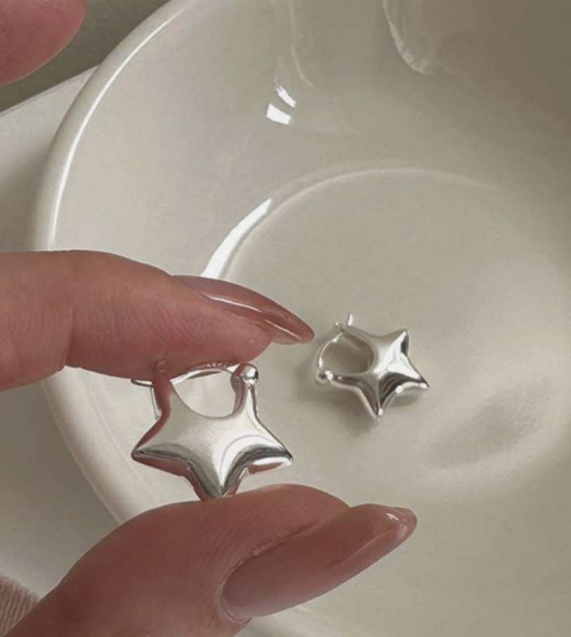 Bright 3D Star Silver Plated Alloy Fashion Versatile Snap Drop Earrings
