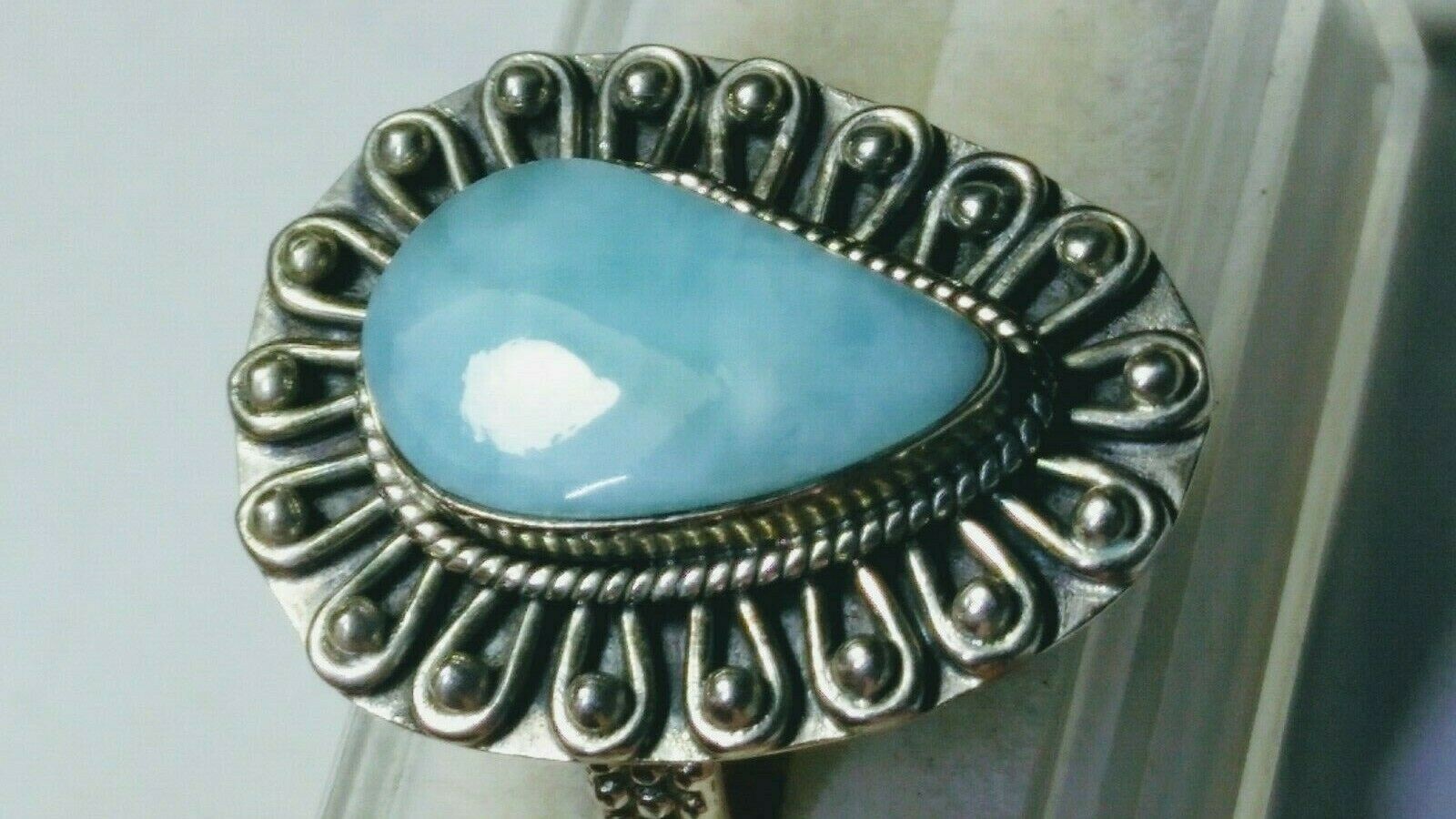 LUSCIOUS UNTREATED NATURAL LARIMAR IN STERLING SILVER.925 RING SIZE 9.0-9.25!