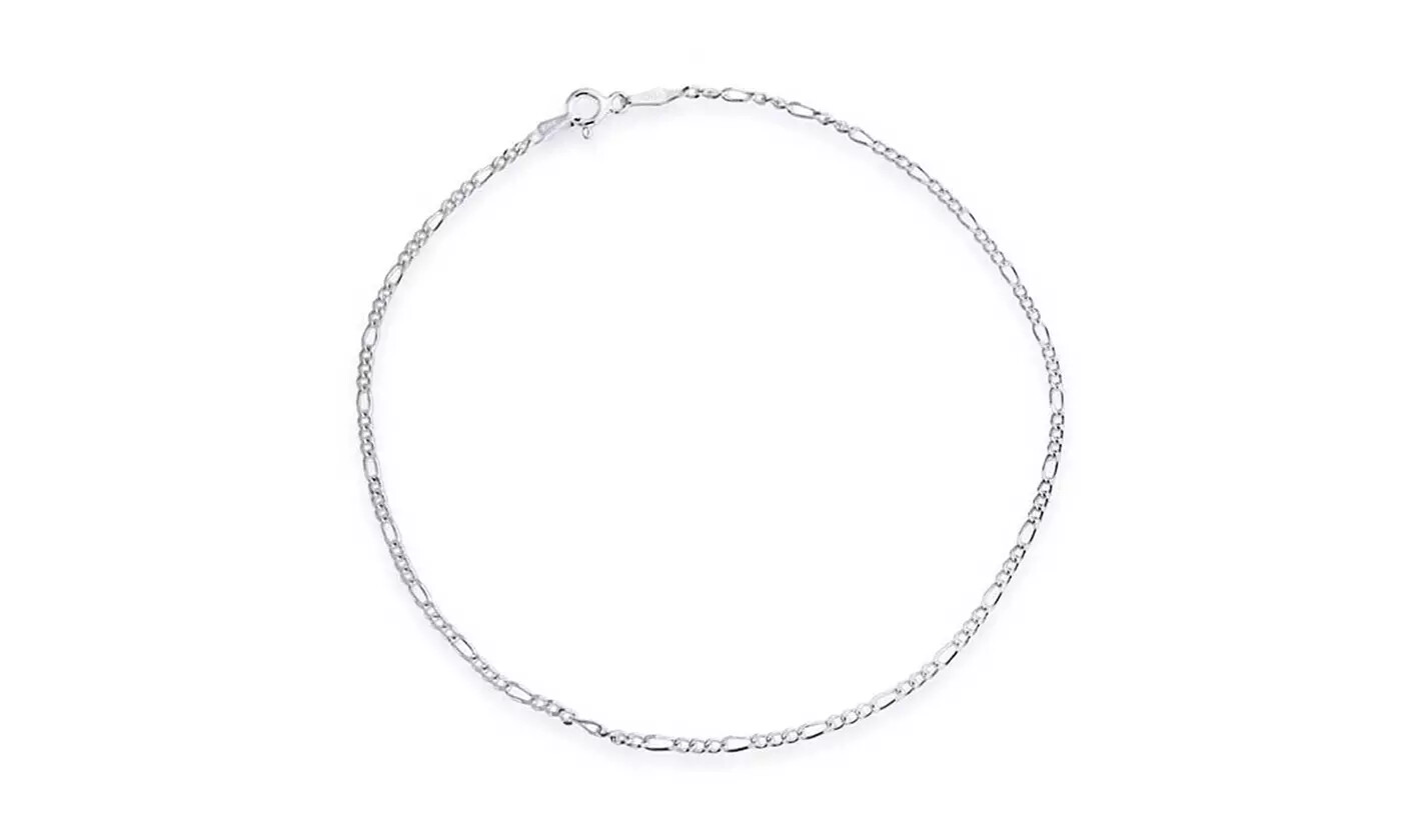 2MM Solid 925 Sterling Silver Italian Figaro Anklet Chain 9″ or 10″ Italy
