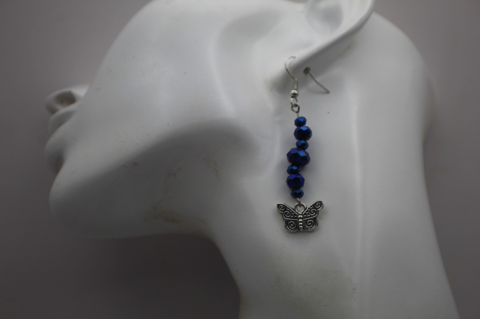 Beautiful Butterfly And Resin Pendant With Matching Beaded Earrings