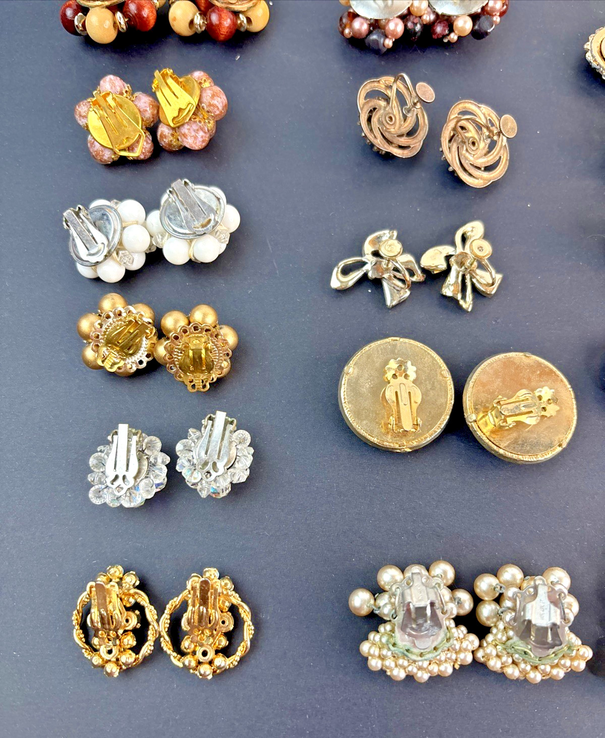 Lot of 62 Clip-on Screw Back Earrings Vintage 1940’s-1970’s Mixed Metals Cluster