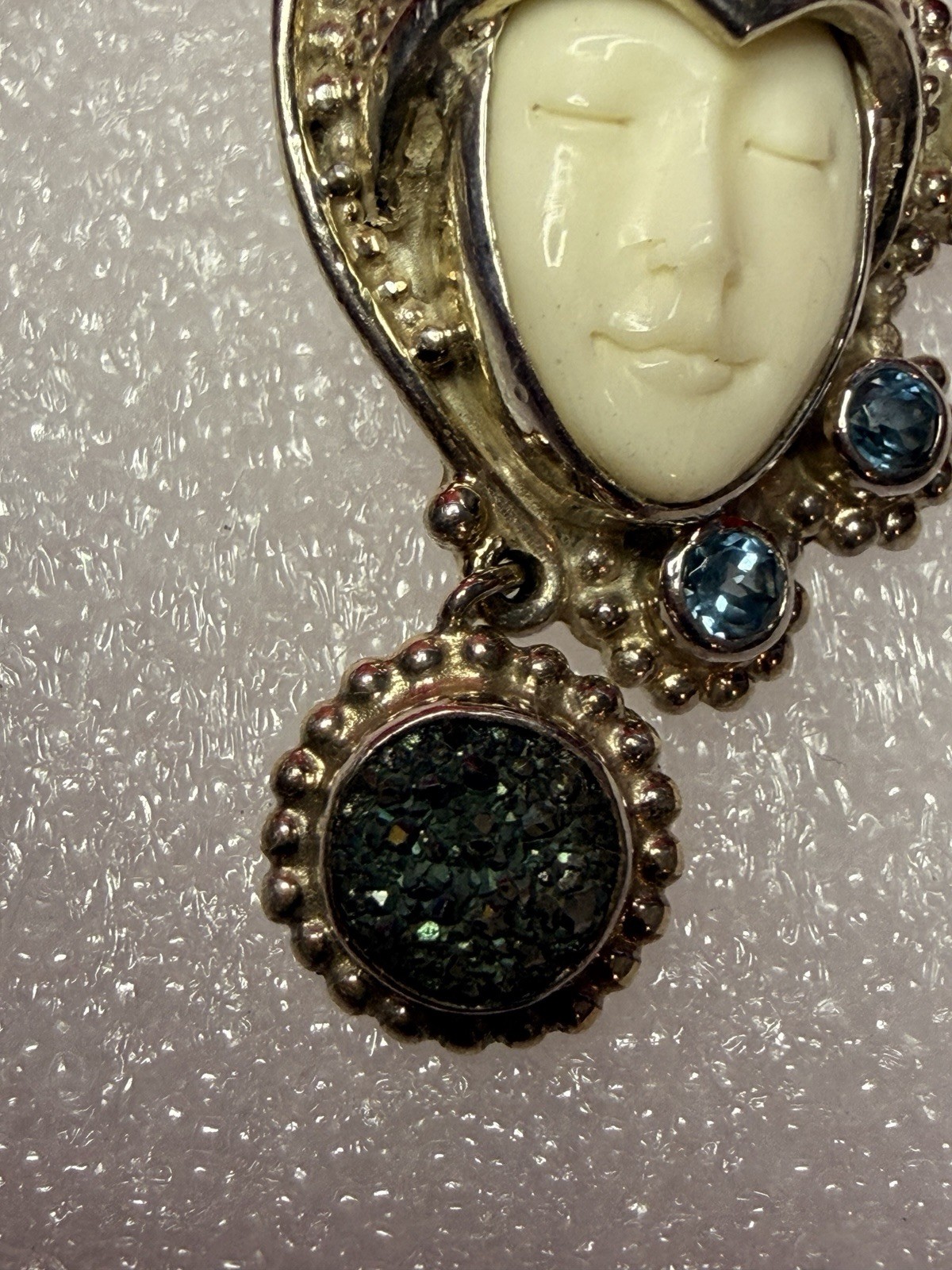 Vintage Sajen 925 Sterling Silver Carved Goddess Face Earrings