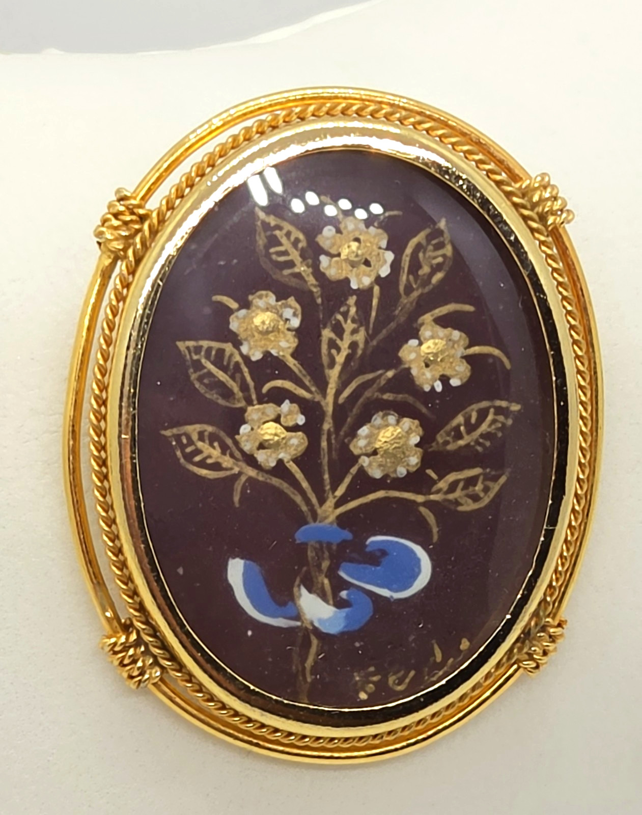 Antique 800 Silver Floral Oval Frame Signed Gold Plated Edwardian Brooch Pendant