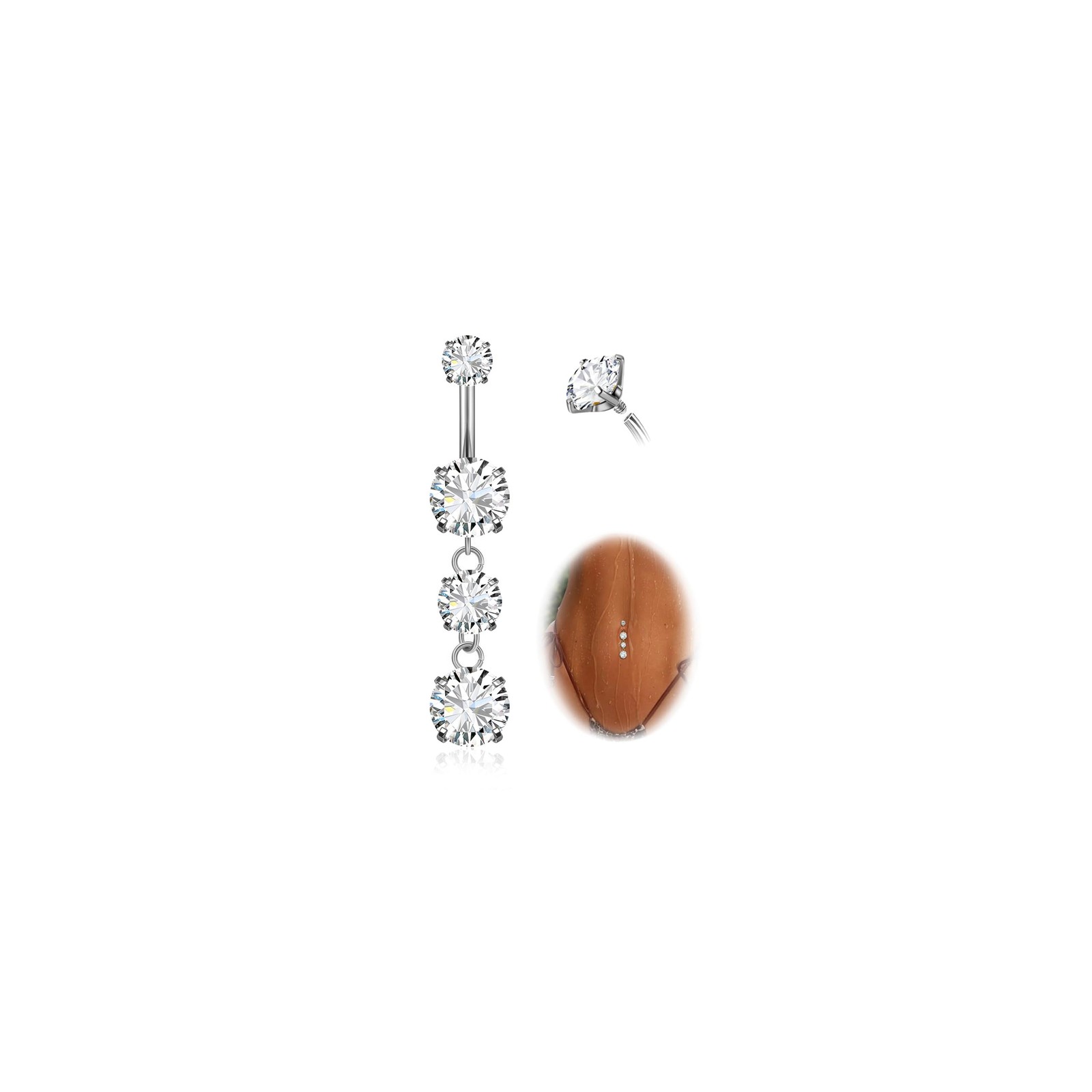 1PC 14G Belly Button Rings G23 Titanium Silver Dangle Belly Piercing Navel Ri…