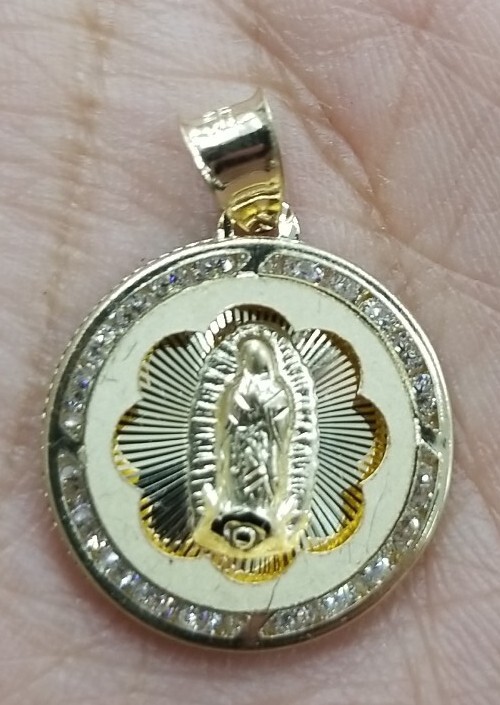 10KT Virgin Mary pendant Real Yellow Gold Diamond cut 3mm Bail, 1.45GRM