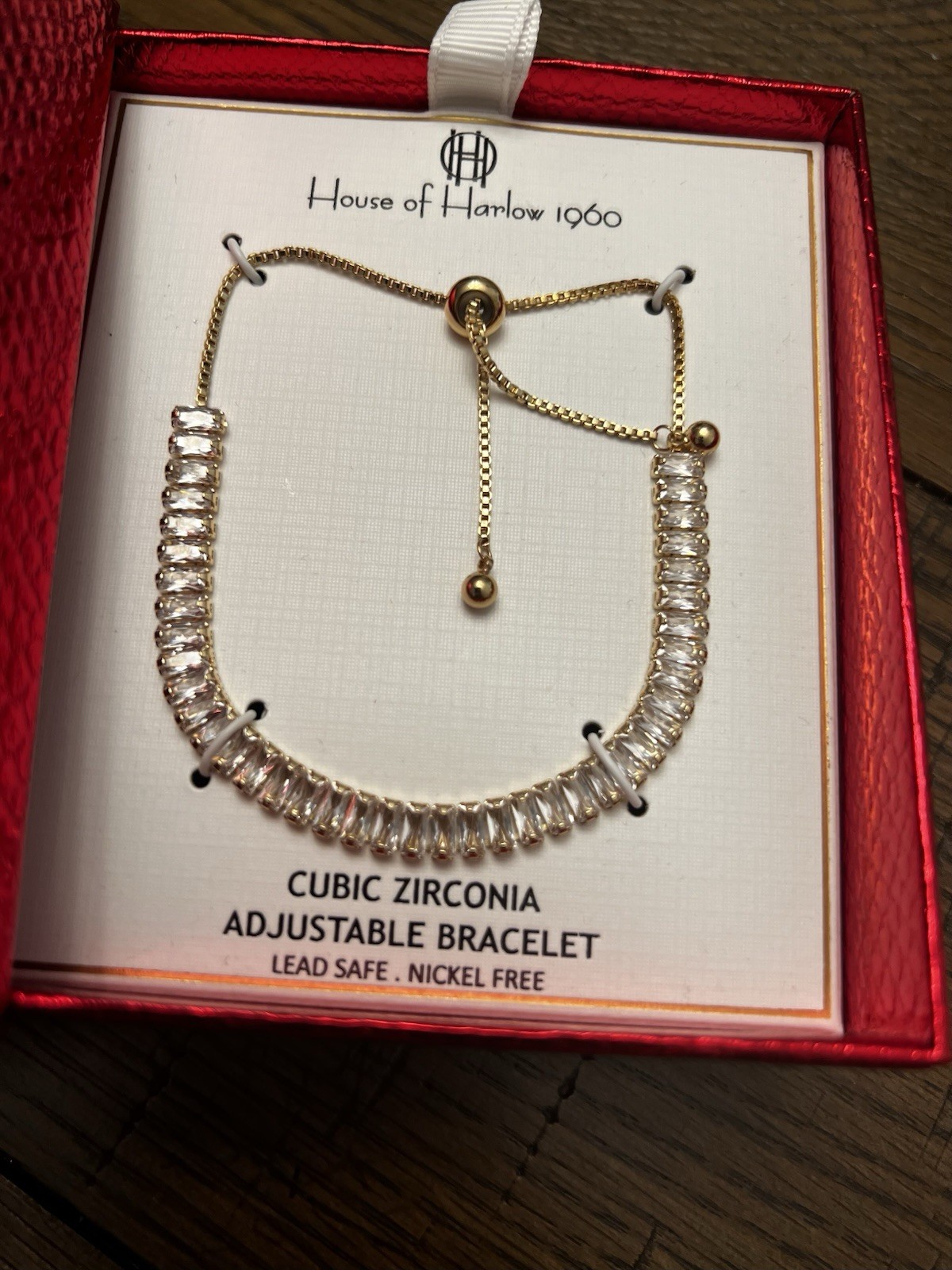 House of Harlow 1960 Gold Crystal Adjustable Bracelet Lead and Nickel Free New