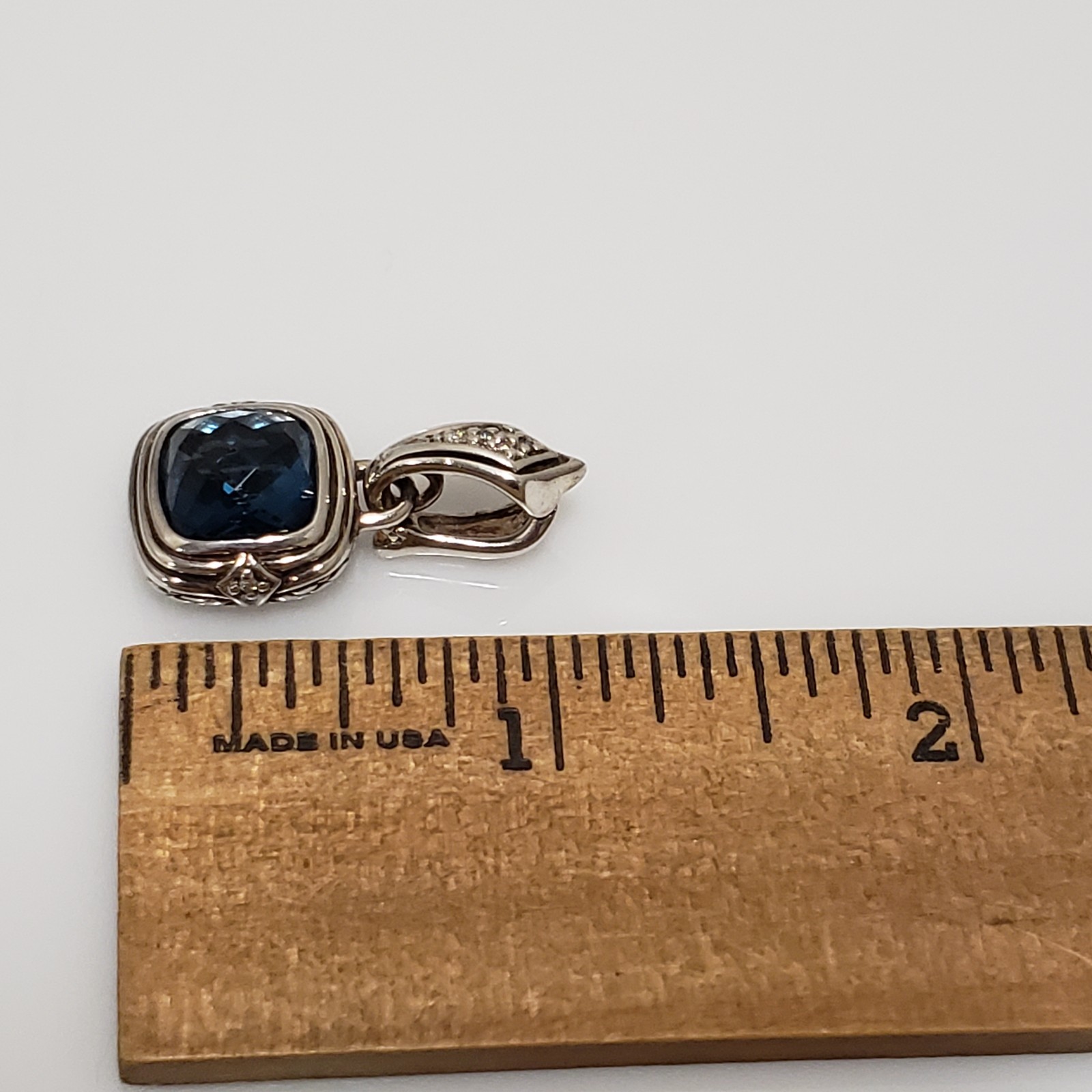 Scott Kay Sterling Silver Square Blue Topaz Pave Diamond Accent Pendant