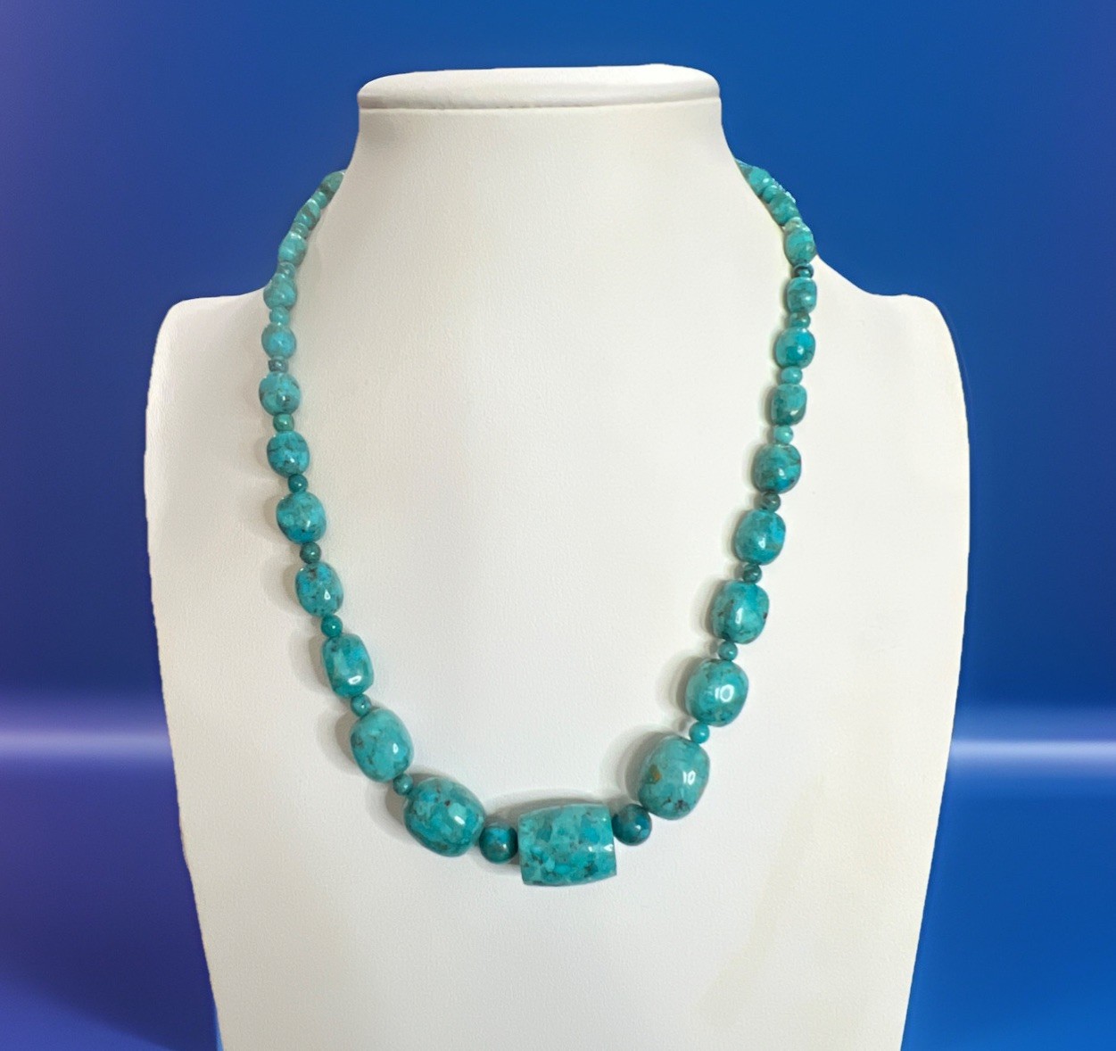 Mine Finds by Jay King DTR Turquoise Beaded Necklace Sterling 925, 17.5”-20.5”