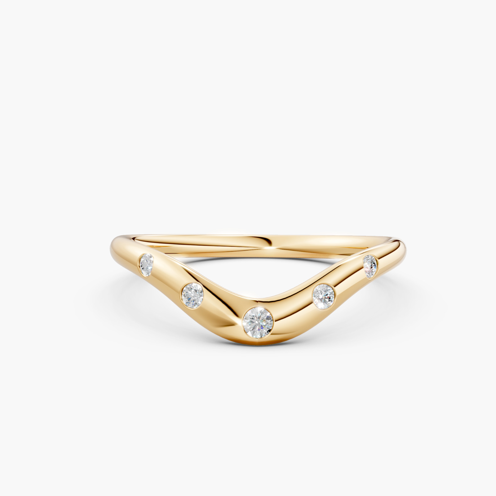 Lab Grown Diamond Wave Ring 14K Yellow Gold Curved Stackable Wedding Band
