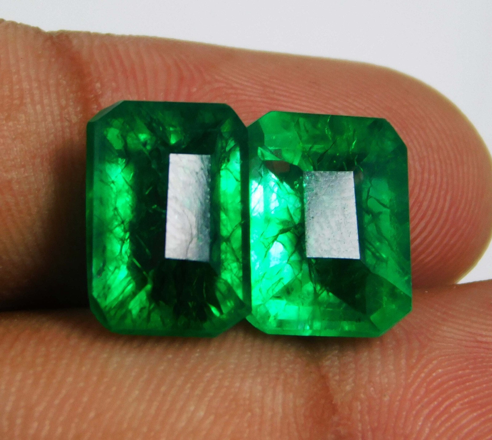 Natural Colombian Green Emerald 12.40 Ct Emerald Cut Certified Loose Gems (Pair)
