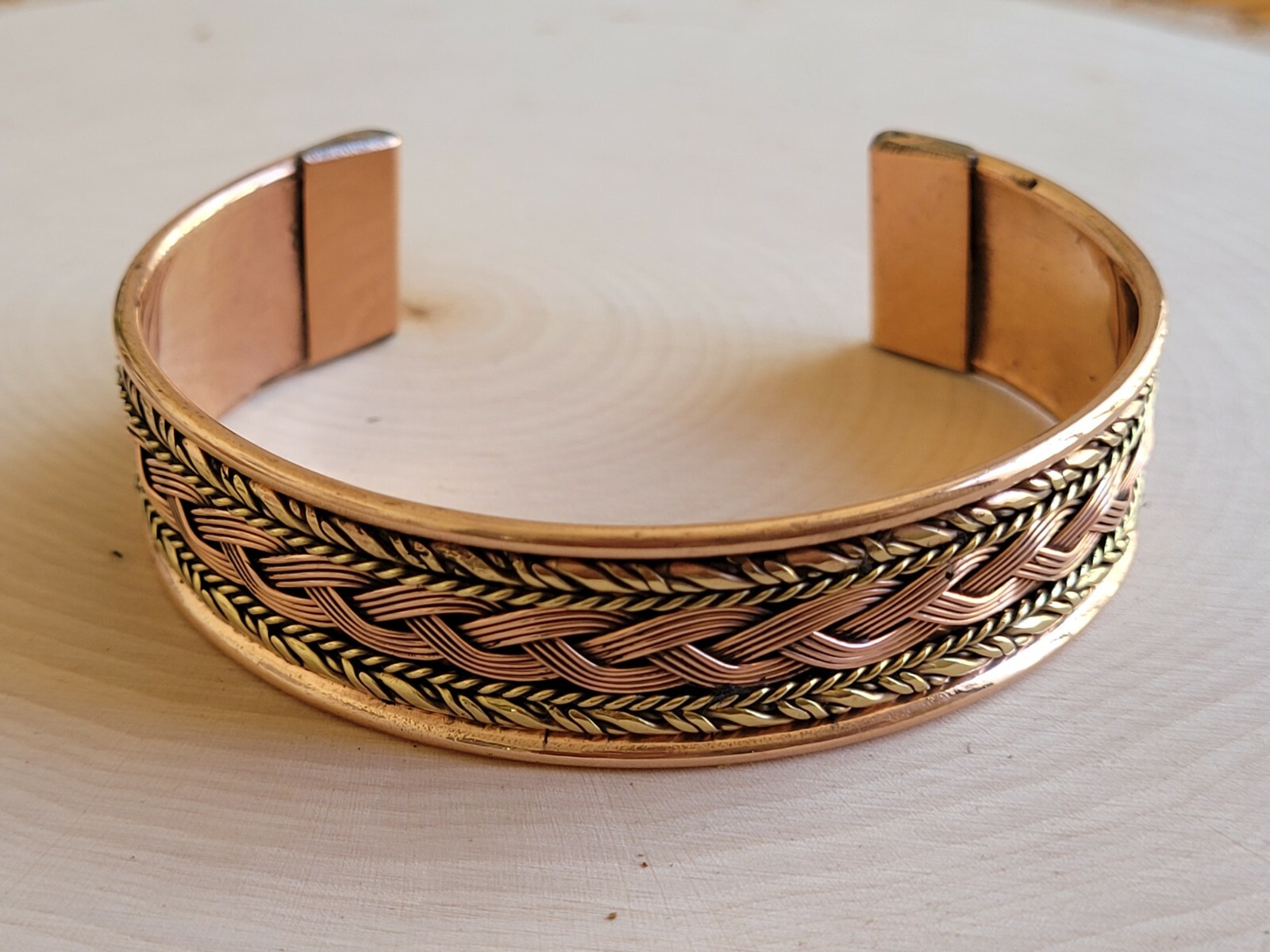 Solid Copper 2 Tone Wide Bangle Cuff – Copper Braided Cuffed Bracelet