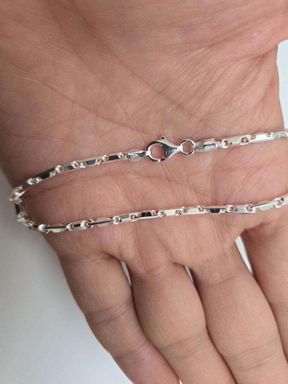 925 Sterling Silver Beveled Edges Italian Baht Chain Necklace 2.5mm 7″ to 30″