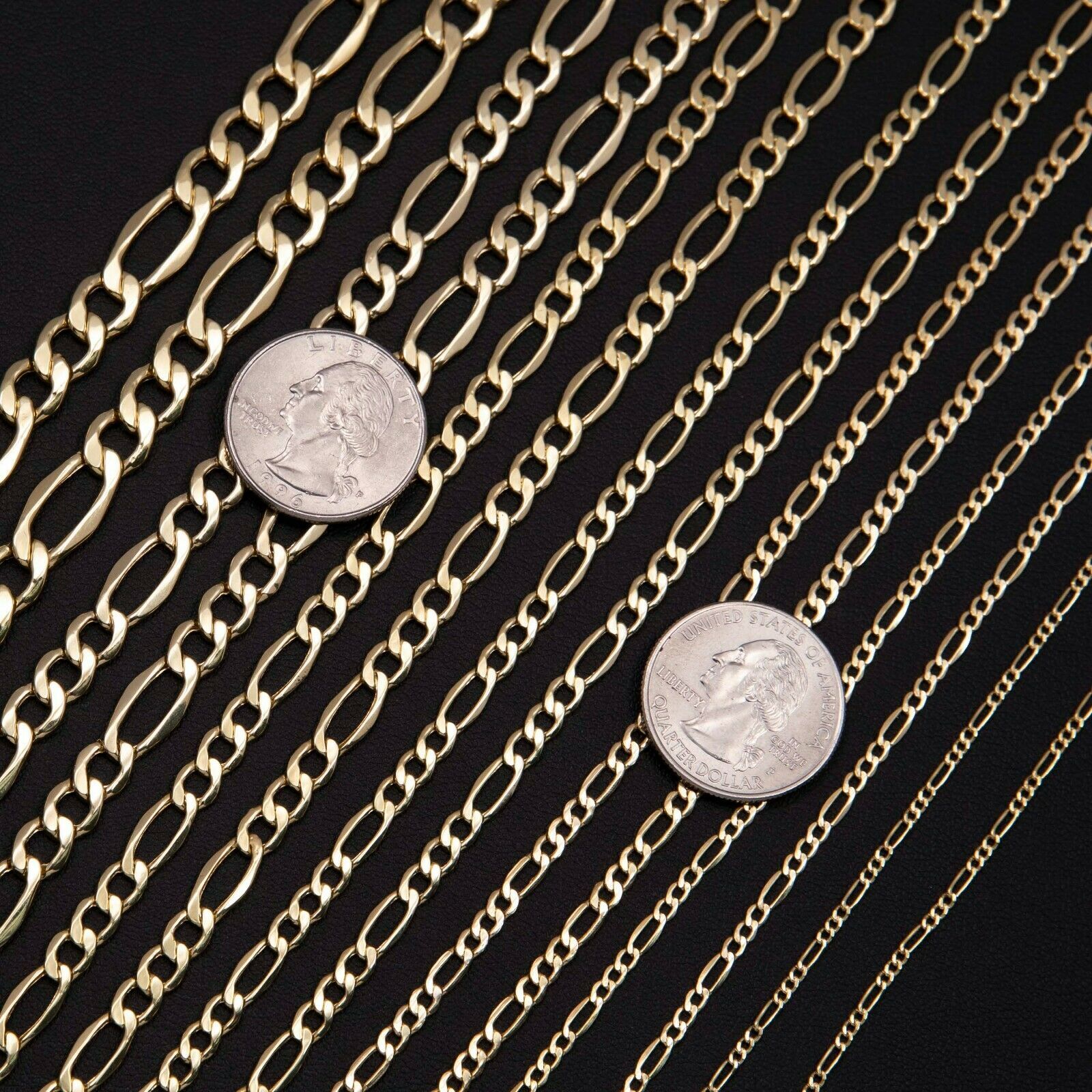 Figaro Link Chain Necklace Real 10K Hollow Yellow Gold All Sizes