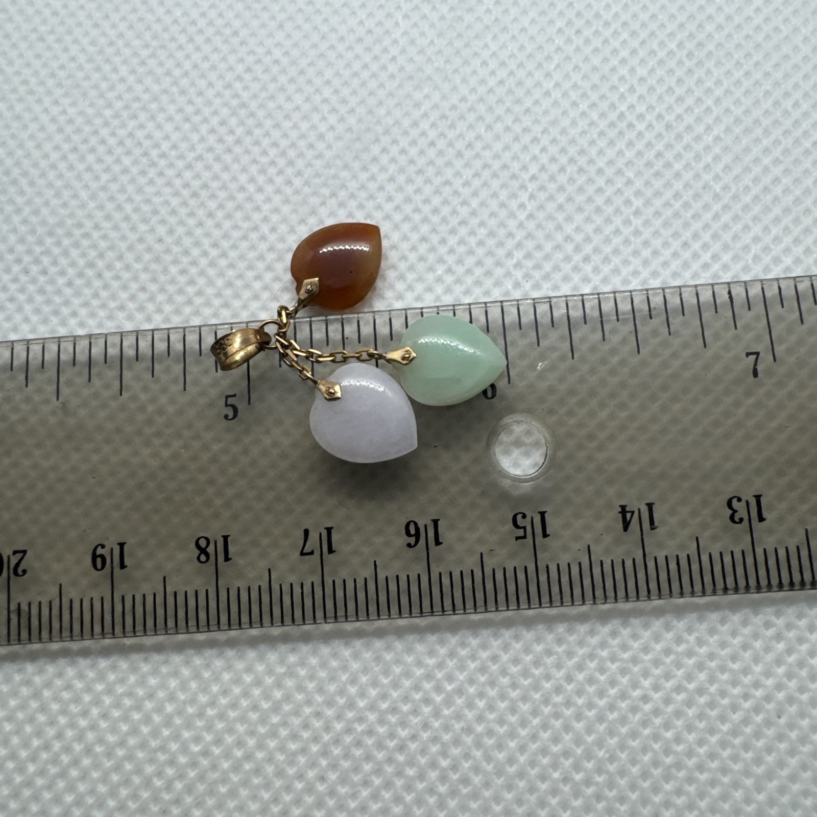 14k Solid Yellow Gold Green Brown White Jadeite Jade 3 Heart Pendant Charm 585