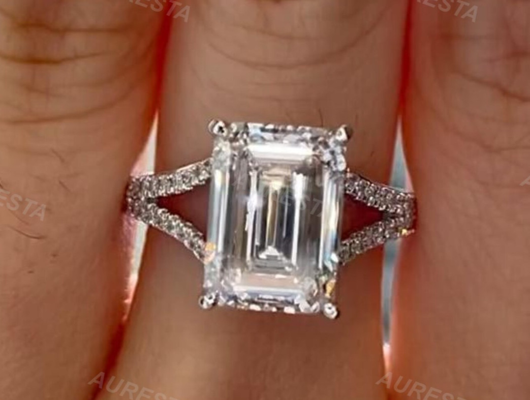 5.40 Ct Emerald-Cut EF Lab Grown Diamond Solitaire Wedding Ring 14K White Gold