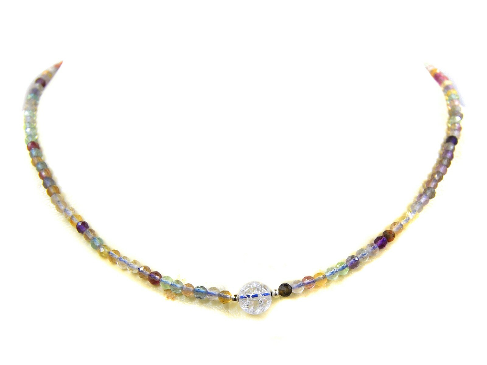 Gemstone Fluorite Necklace 925 Silver Faceted Ø-3mm with Rock Crystal Pearl