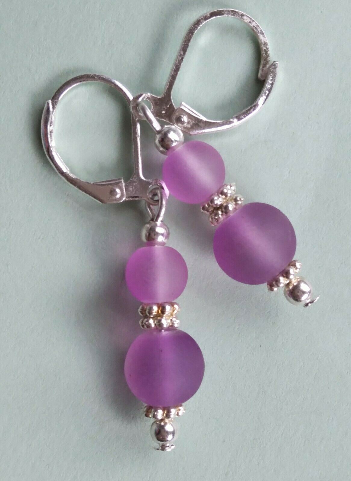 Lavender BEACH SEA GLASS drop earring SP HANDCRAFTED