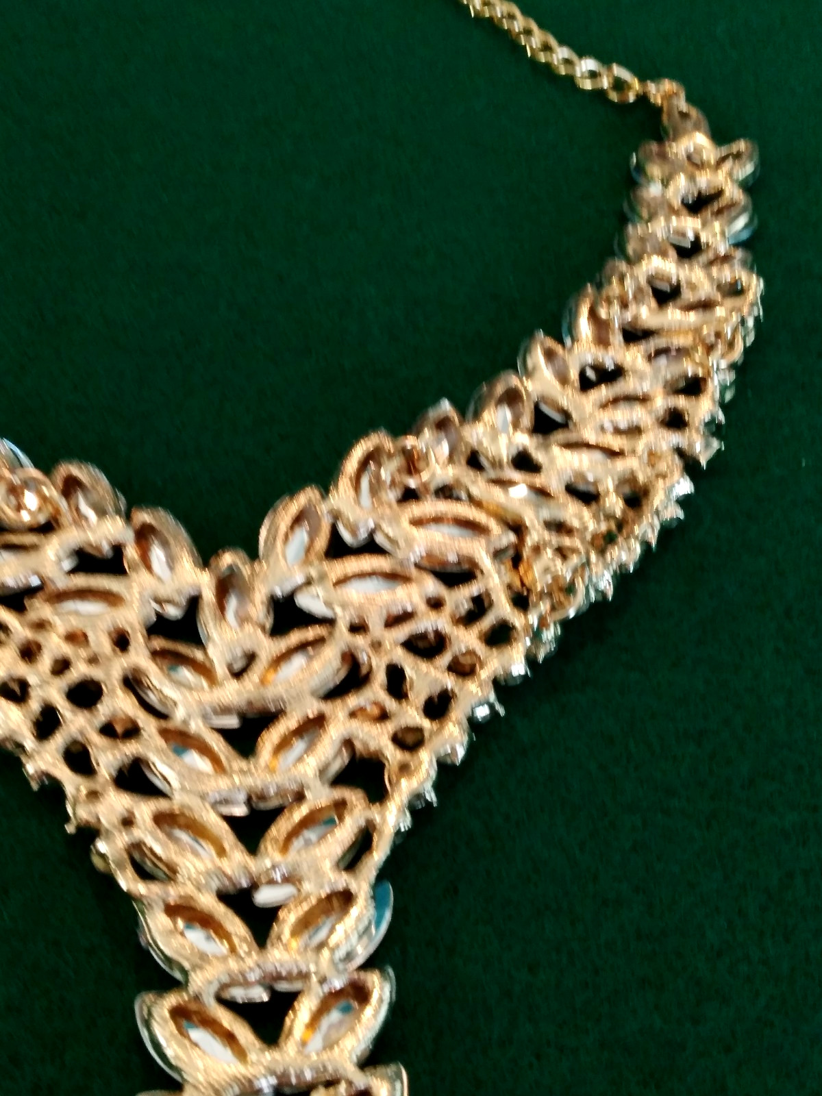 Contemporary Necklace Set Acrylic AB Marquis Stones Gold Tone Pierced Bridal