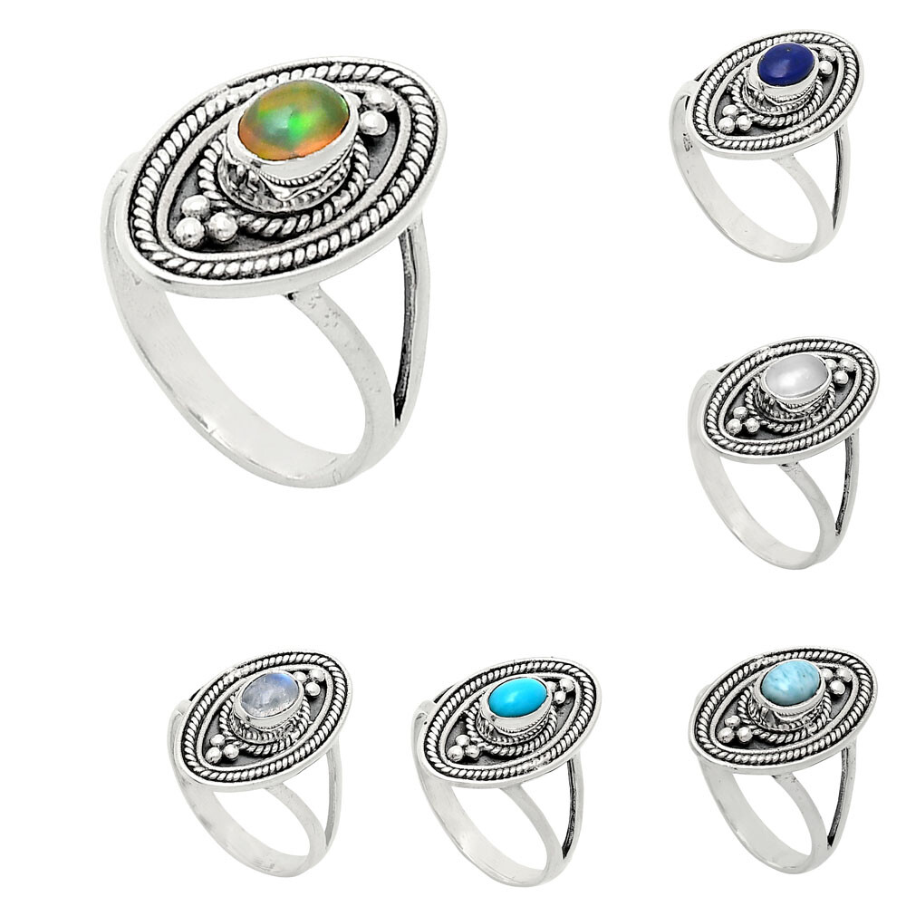 Natural Gemstones Oval Shape 925 Sterling Silver Ring s.6-10 R-1258 AGR1026