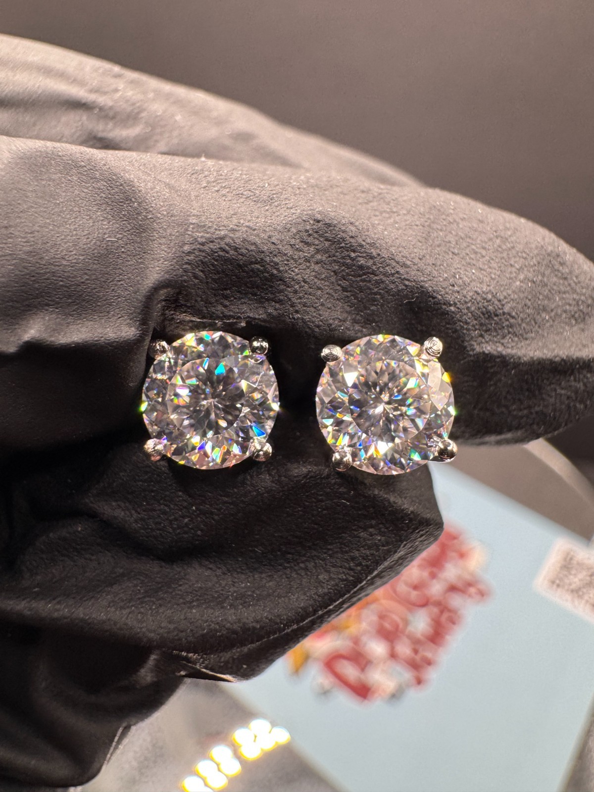 Mens Ladies Real Portuguese Cut Moissanite Stud Earrings 925 Silver VVS D Color