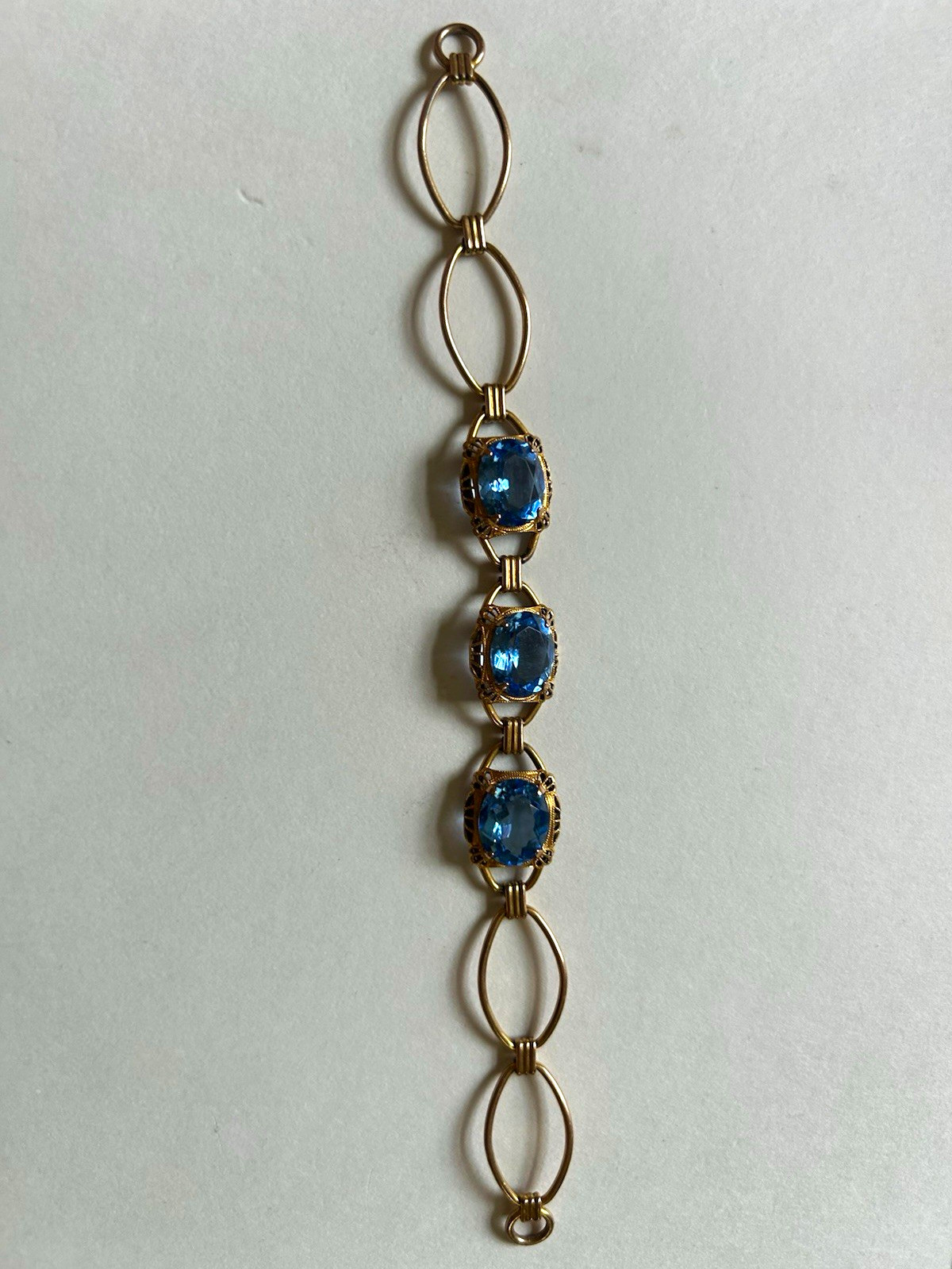 Antique Edwardian Sterling Cobalt Blue Glass Filigree Bracelet 7″ Stunning