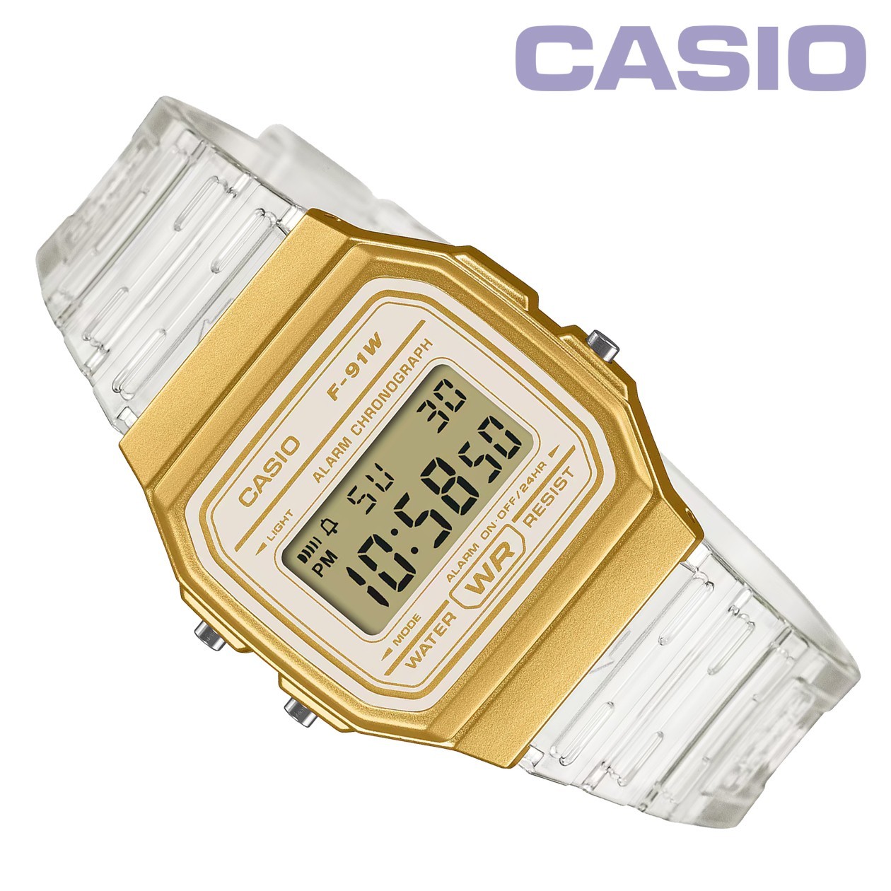 CASIO F-91WS-7A2JF Transparent Band Gold Case Classic Digital Watch