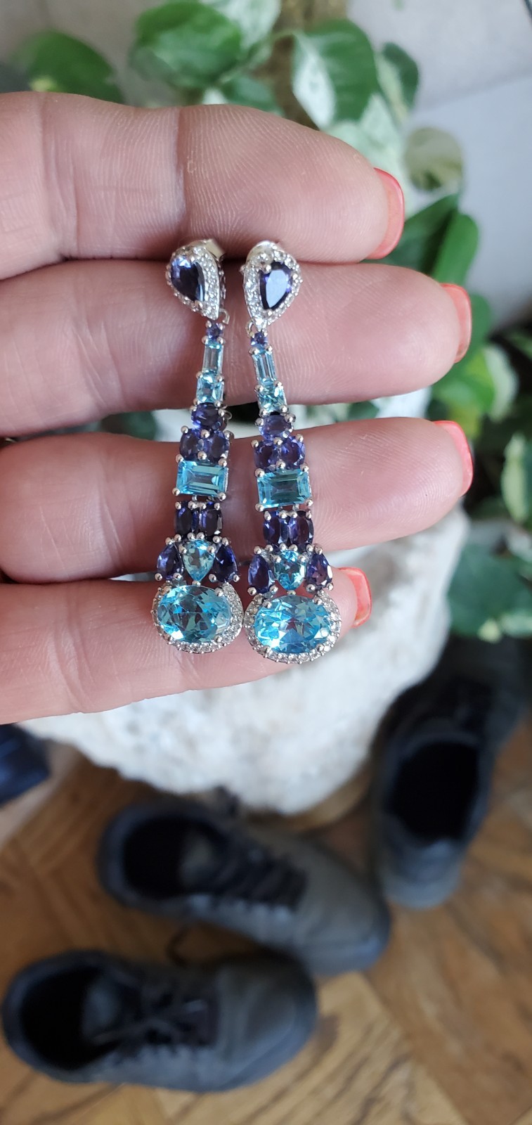 925 Sterling Silver Genuine Blue Topaz And Amethyst Victoria Wieck Earrings