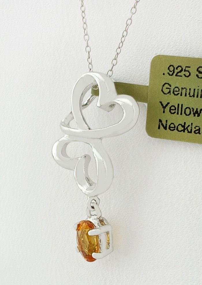 GENUINE 0.45 Cts YELLOW TOPAZ PENDANT NECKLACE .925 SILVER – New With Tag