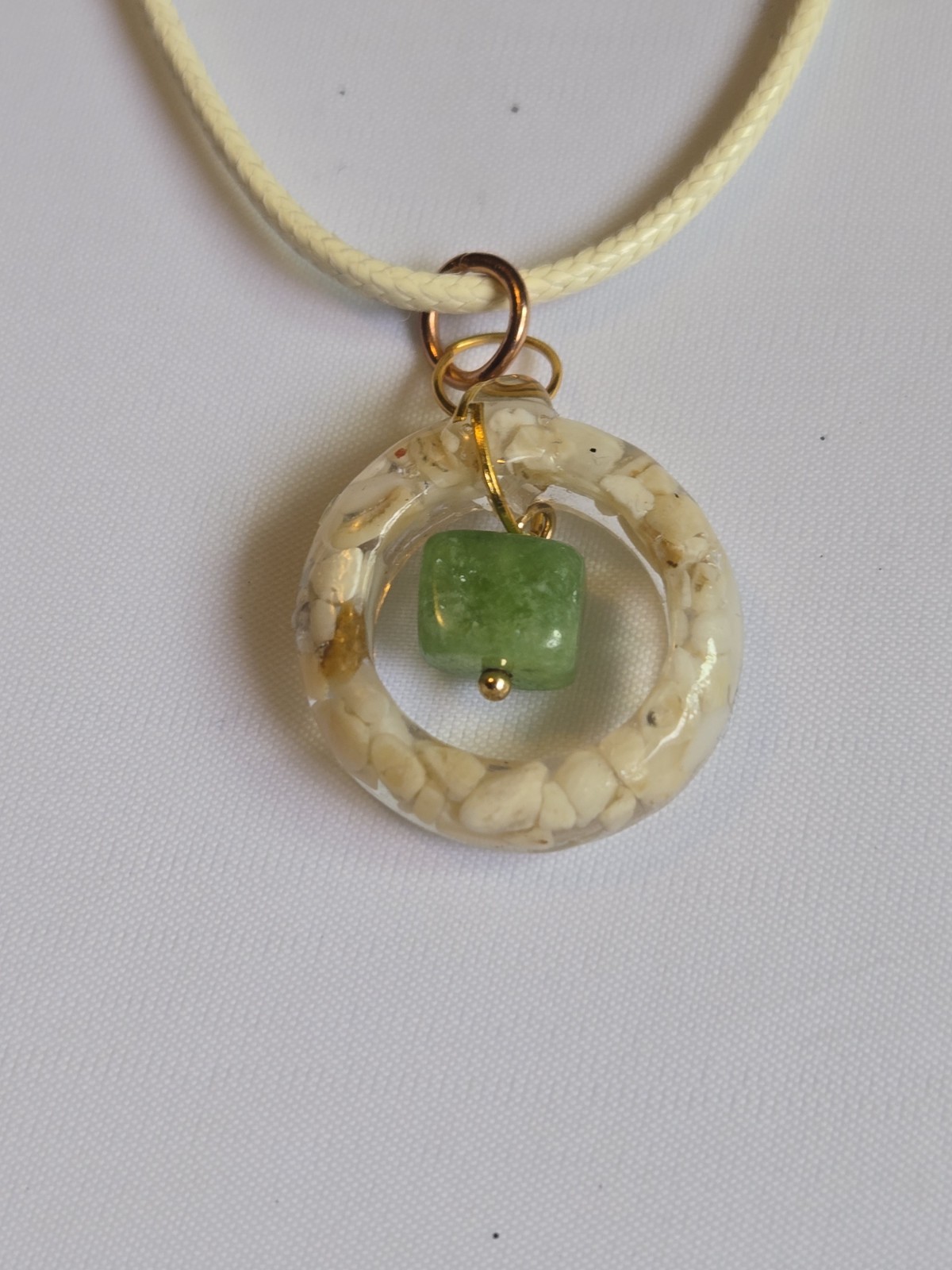 Handmade Raw Peridot & White Coral Resin Necklace August Birthstone Gemstone