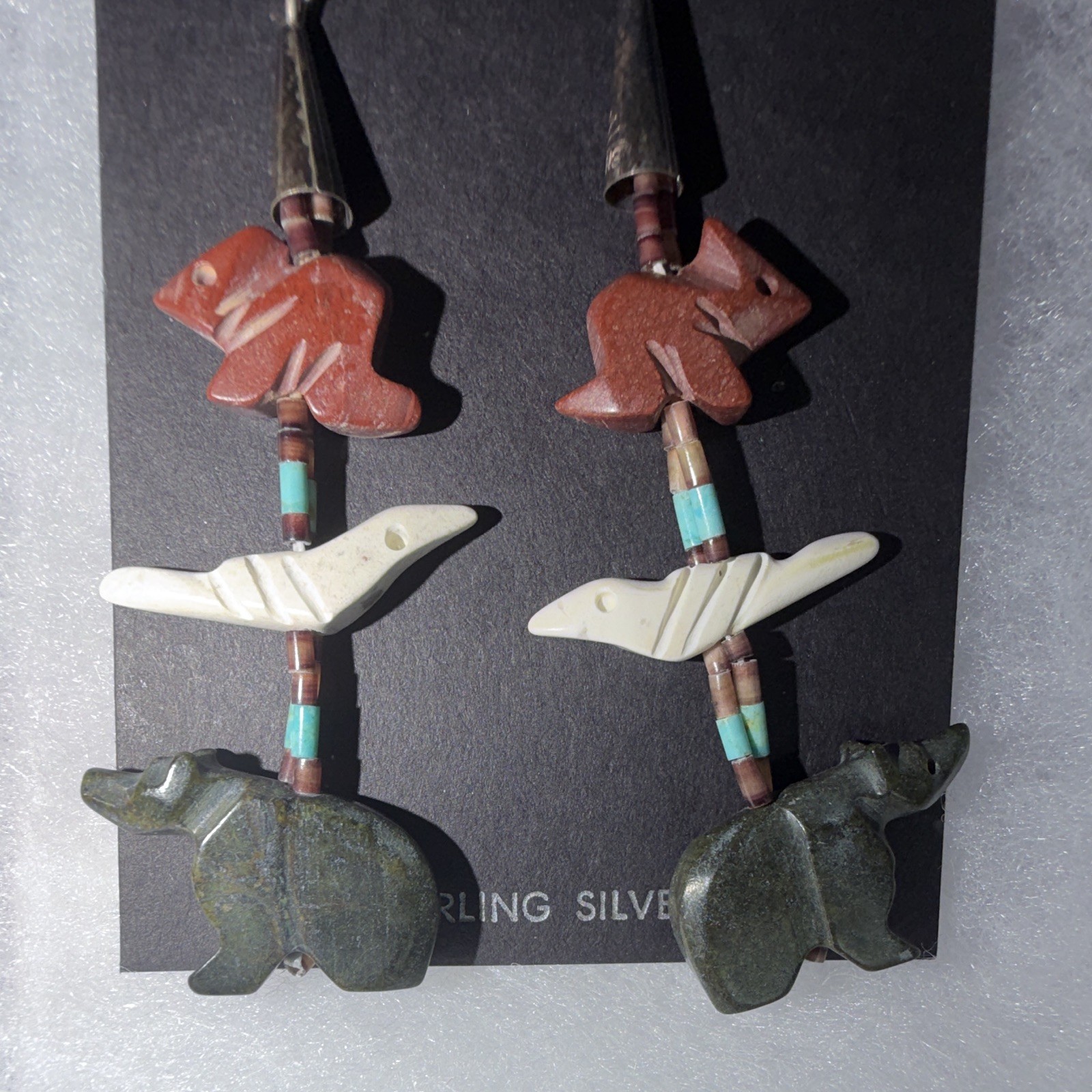 Zuni Fetish Animal Carving Dangle Earrings SS