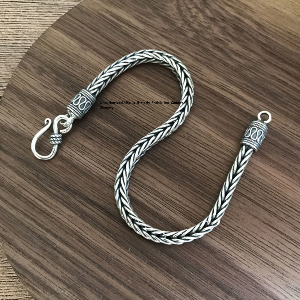 Pure S925 Sterling Silver Chain Men Women 4mm Braided Wheat Link Bracelet 6-8in