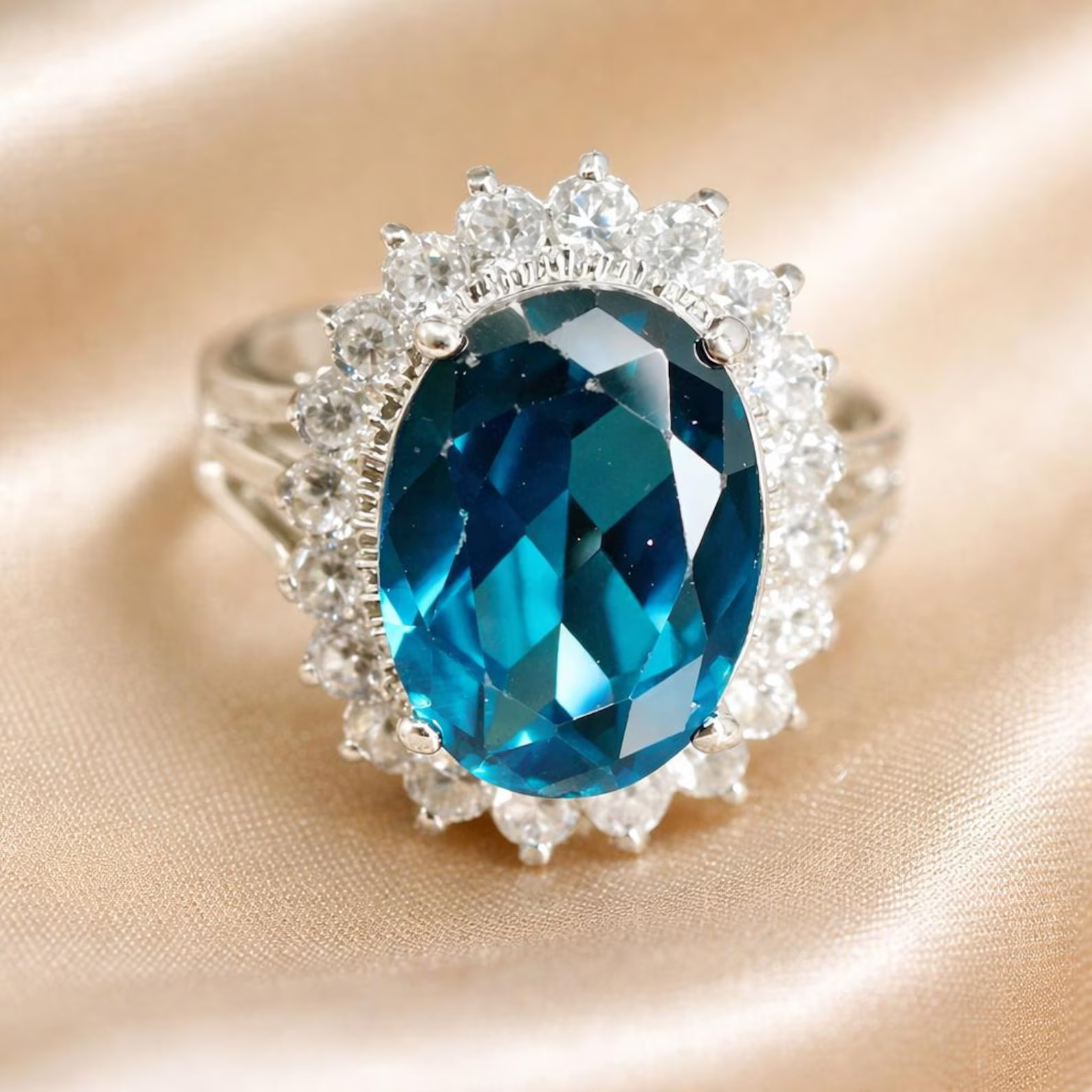 6.00 Ct Oval Cut Natural Topaz Diamond Anniversary Ring 14K Solid White Gold 8