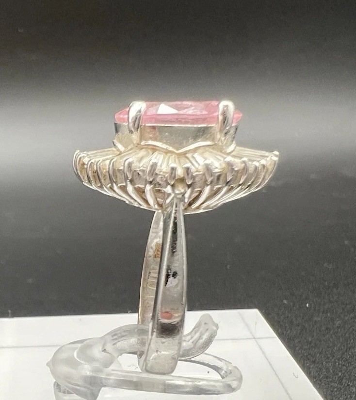 Pink & White/colorless CZ Sterling Silver 925 Ring, Size 4.75.