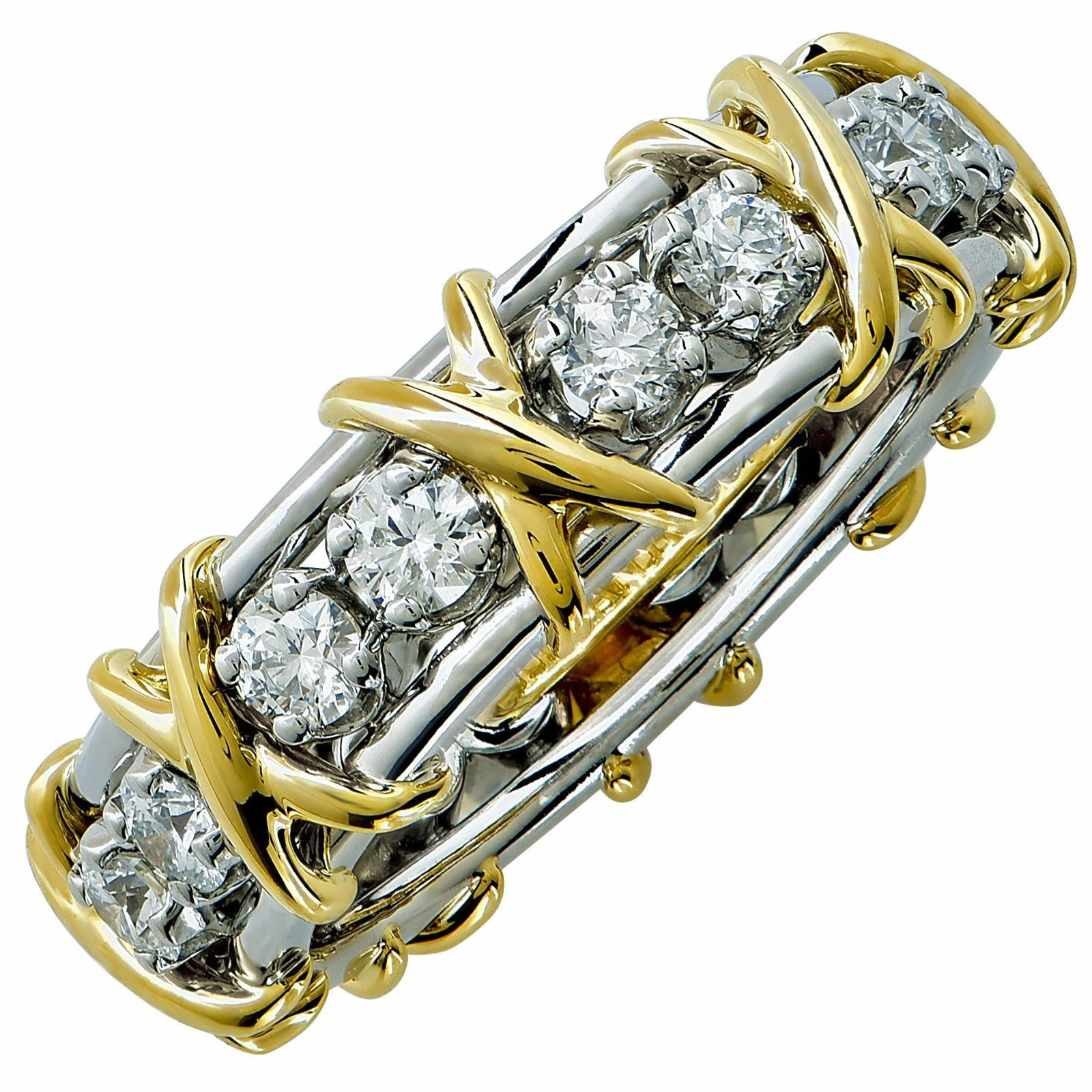 TIFFANY & CO. JEAN SCHLUMBERGER SIXTEEN 16 STONE DIAMOND 18K GOLD BAND RING 7.5