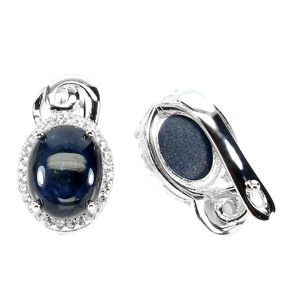 Diffused Oval Star Sapphire 10x8mm Simulated Cz 925 Sterling Silver Earrings