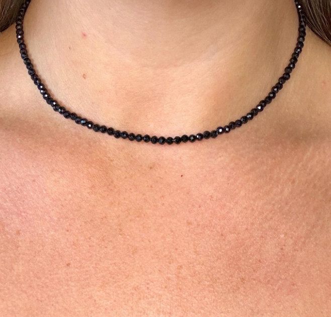 Natural Black Tourmaline choker, 2mm Minimasit Beads Nacklace Healing Gemstone