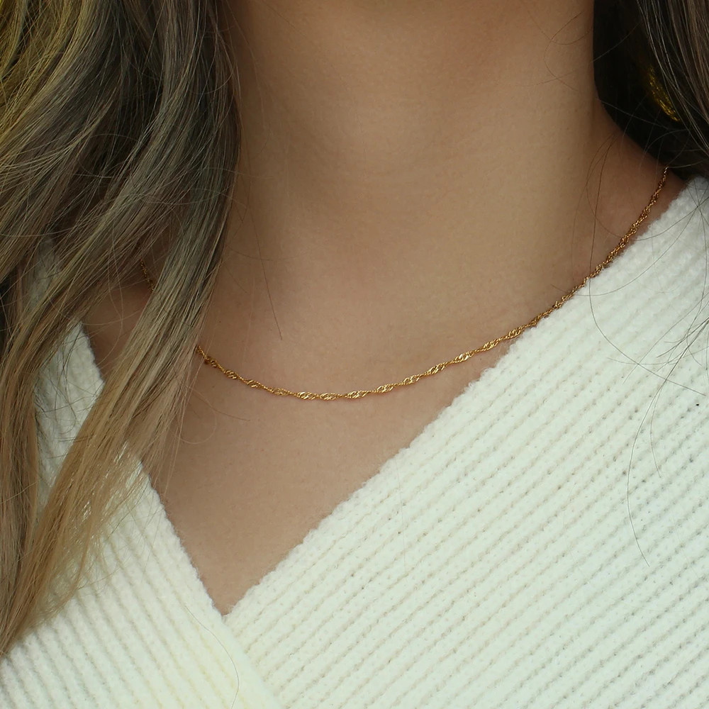 Gold Plated Bracelet Water Wave Stainless Steel Chain Polished Finish Jewelry