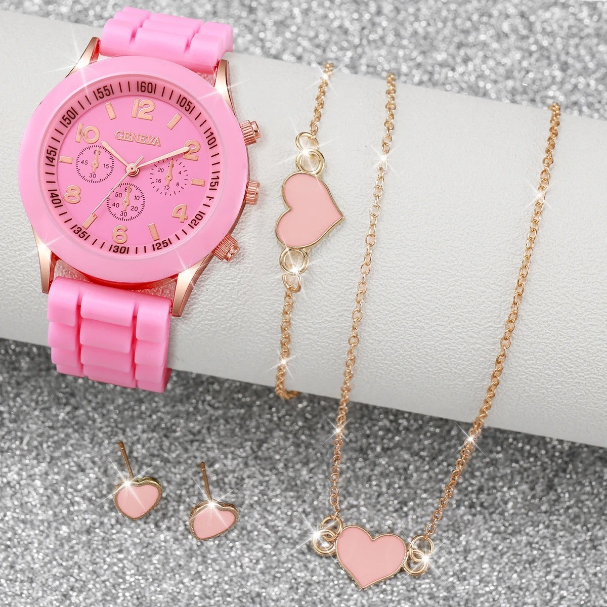 5/6PCS Women Watch Set Quartz Arabic Dial Silicone Strap Gift Set No Box USA
